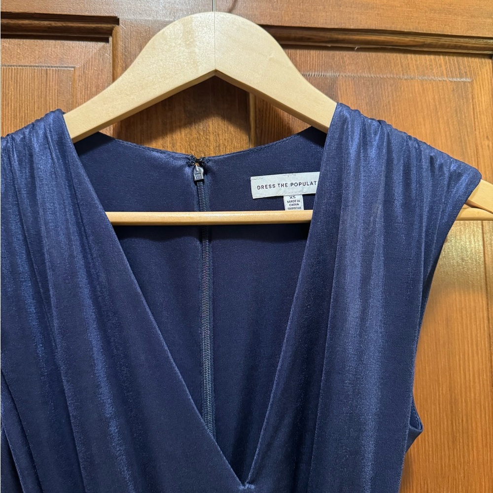 Dress the Population Blue V-Neck Sheath Cocktail Dress